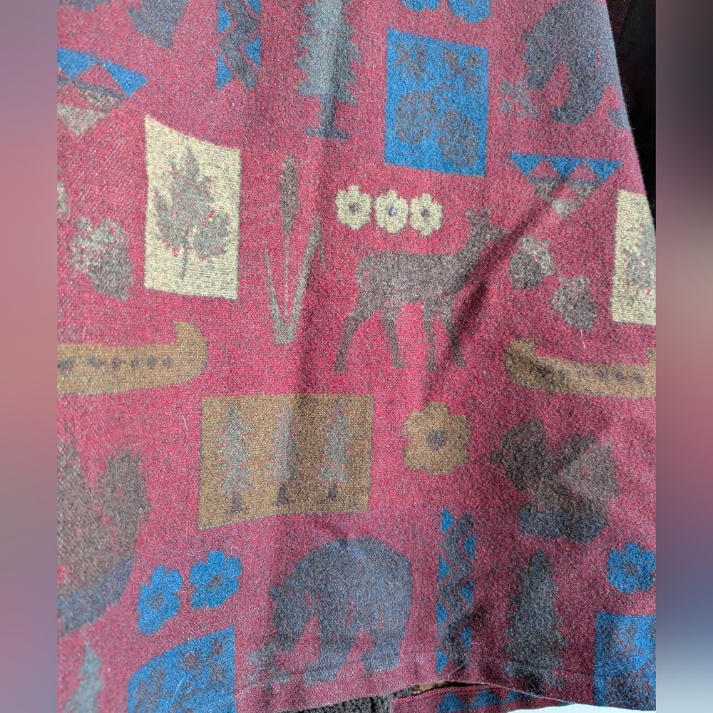 Pendleton Originals Wool Sherpa Trim Blanket Coat Bear Moose Print Burgundy L - Picture 11 of 14